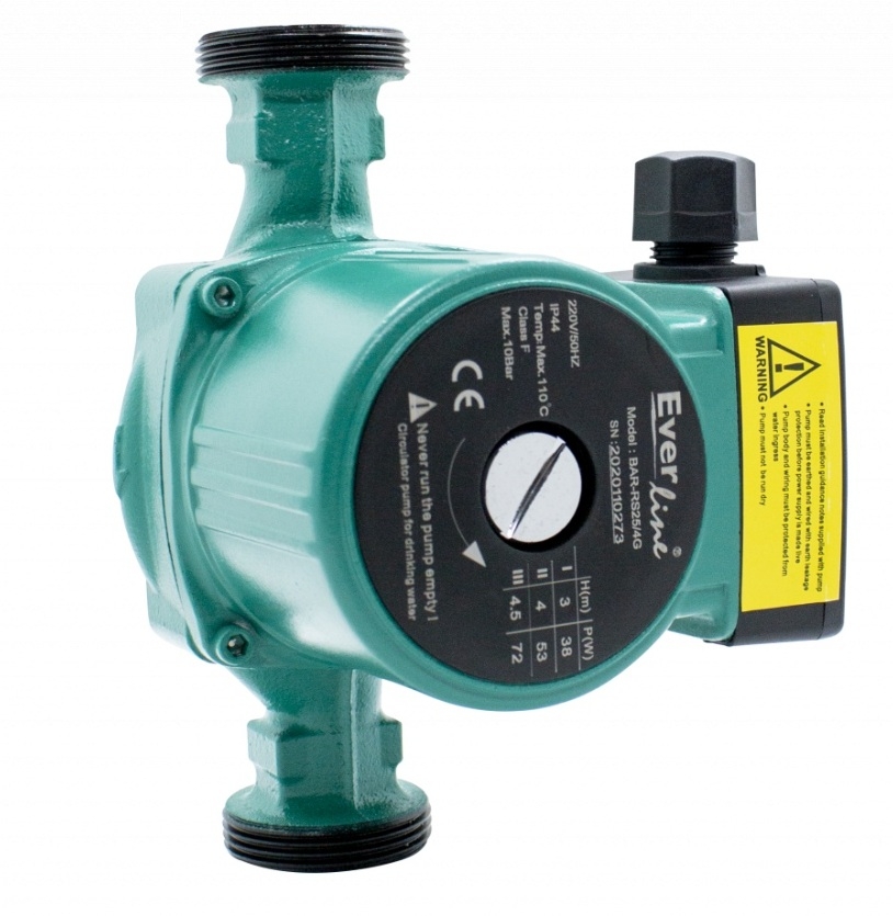 Pompă de Circulație EverPower BAR-RS25/4G 25/4, 180 mm, 4,5 m, 3 Trepte, Fără Olandezi